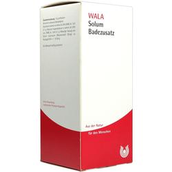 Weiße und rote Verpackung für WALA Solum Badezusatz mit Text.