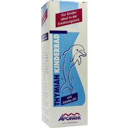 Eine Packung Thymian-Kinderbad mit Jojobaöl, dekoriert mit einem Delfin.