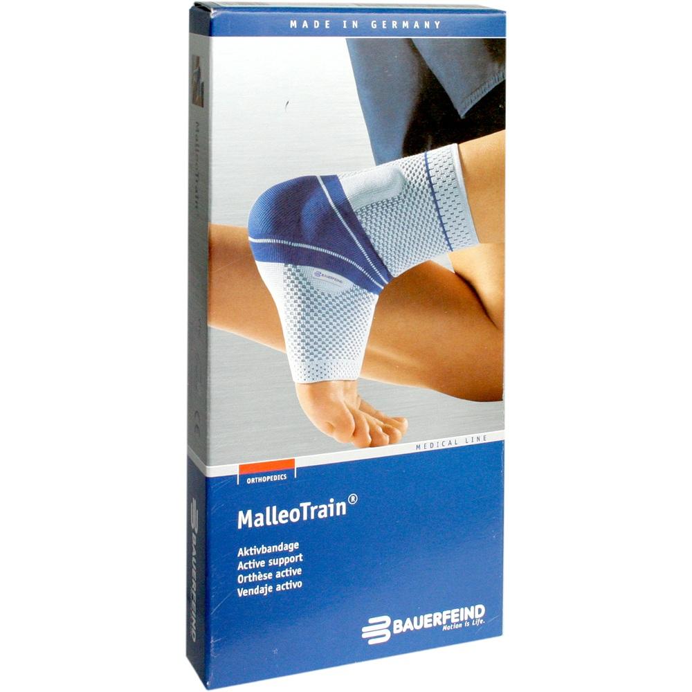 Eine Schachtel mit einer Knöchelbandage der Marke MalleoTrain.