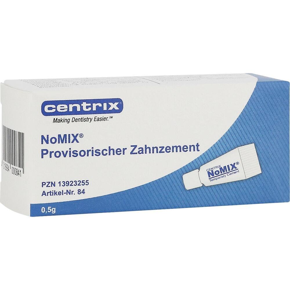Die Verpackung zeigt Centrix Nomix, einen provisorischen Zahnzement.